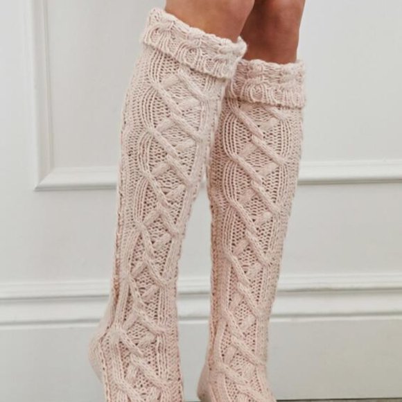Knee high socks cable knit Cotton Acrylic blend - Picture 5 of 11
